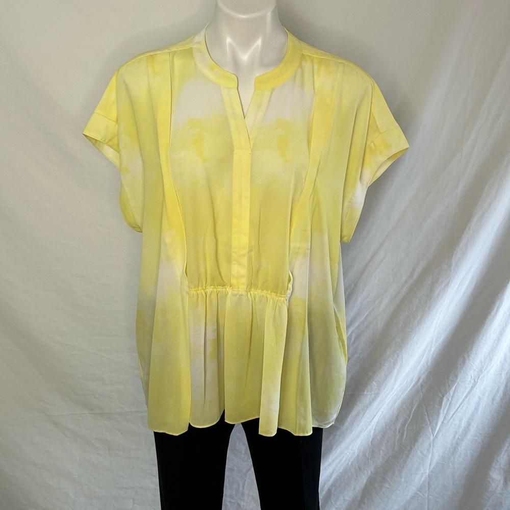 Alfini Yellow Cap Sleeve Boxy Tunic with 
  Mandarin Collar